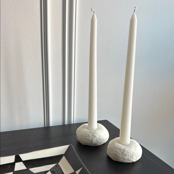 Handmade Clay Minimalist Wabu Sabi White Candle Holders with Candle Sticks - Picture 4 of 7